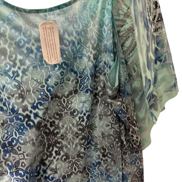 One World blouse Sz 2X Blue & Green Printed Top with overlay part blouse. NWT - Picture 7 of 11